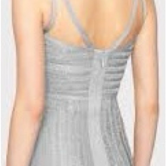 Herve Leger metallic Silver knit above knee dress Size Medium NWT - Picture 7 of 8